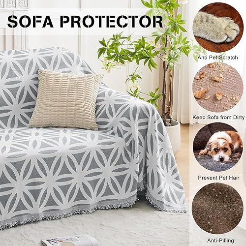 Miniatura 4 de LOMAO Funda de sofá para sofá modular de 3 cojines, funda de sofá en forma de L con borlas, protector de sofá de felpilla lavable y reversible para