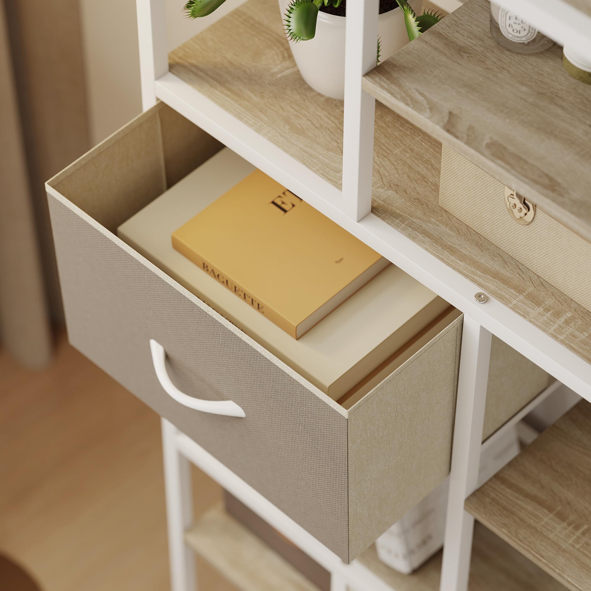 HOMCOM Mueble de almacenaje de 6 Niveles, librería con 2 cajones de Tela, 9 estantes Abiertos, Mueble de almacenaje con Estructura de Acero para salón, Estudio, Dormitorio, 72,5 x 30 x 150 cm,