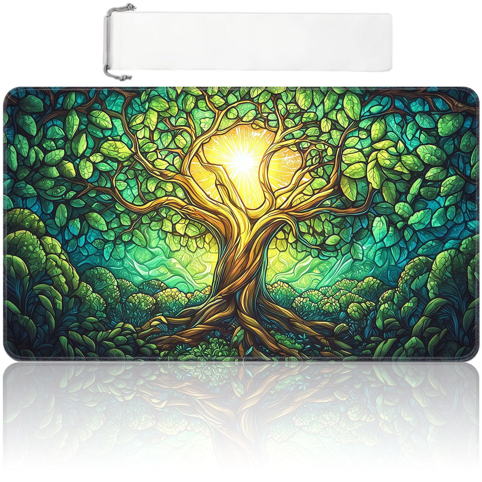 MTG Playmat 24x14 inch with Free Storage Bag, Non-Slip Rubber Base TCG Play Mat for Magic The Gathering, Card Playmat for YGO, Durable Portable Game Matt, Tree-of-Life