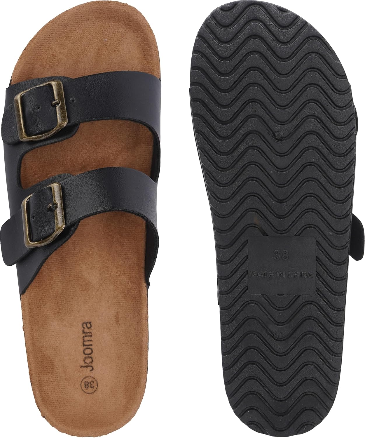 Joomra Cork Footbed Slides for Women Size 9 Double Buckle Sandals Black image 5