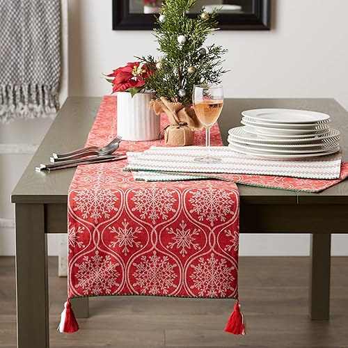 Miniatura 6 de DII Joyful Snowflakes Collection - Camino de mesa reversible de Navidad, 14 x 108 pulgadas