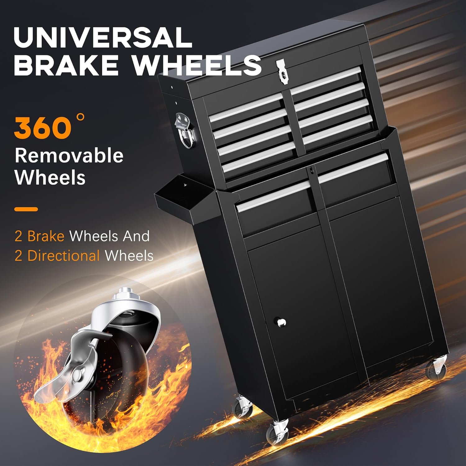 Black Alloy Steel 8-Drawer Rolling Tool Chest with Lockable Wheels