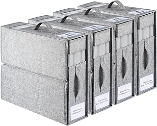 Youyijia 4-Pack Bed Sheet Organizers with Handles & Windows Foldable Linen Storage Box for Queen/King Sheets Duvet Covers Blankets & Towels Space-Saving Closet Organizer Grey (3)