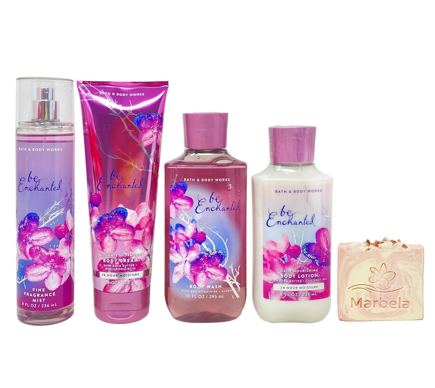 Bath & Body Works Be Enchanted Deluxe Gift Set - Fragrance Mist, Body Cream, Body Wash and Body Lotion - with a Himalayan Salts Springs Bar Soap - Full Size