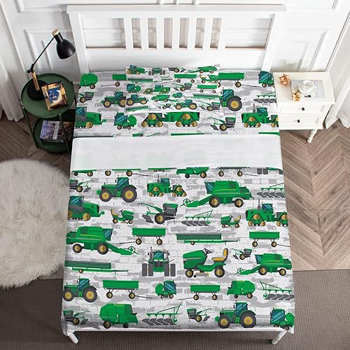 Miniatura 2 de Jekeno Juego de sábanas de automóvil de excavadora para adolescentes, juego de ropa de cama de tamaño individual para niños con sábana bajera de