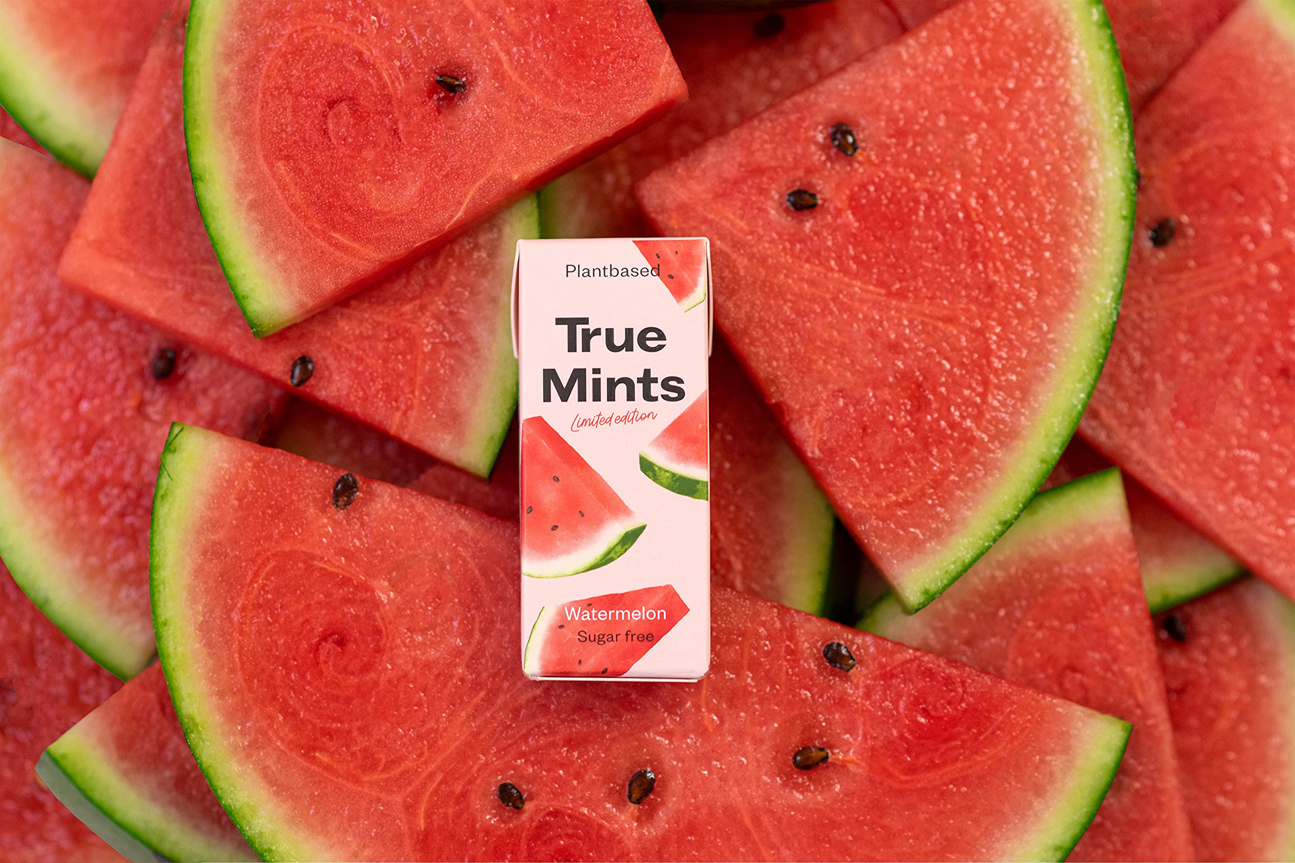 True Mints caramels vegans sabor sandía pack 18 sense plàstics ni sucre aromes naturals