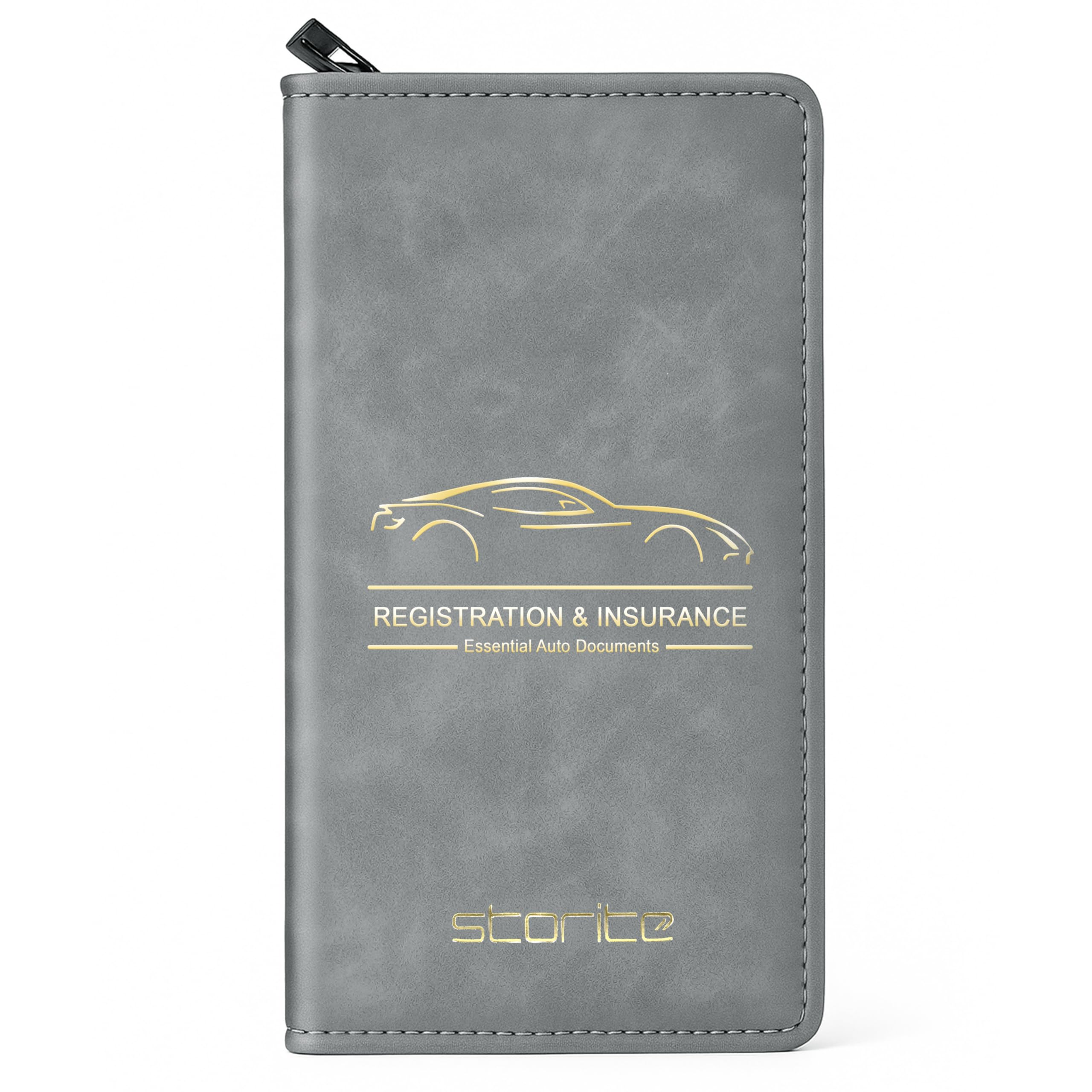 Storite Pu Leather Zipper Unique Car Registration and Insurance Card Holder, Vehicle License Document Glove Box Compartment Organizer for Men & Women - (Grey- 23 x 1 x 13.5cm)-image-30