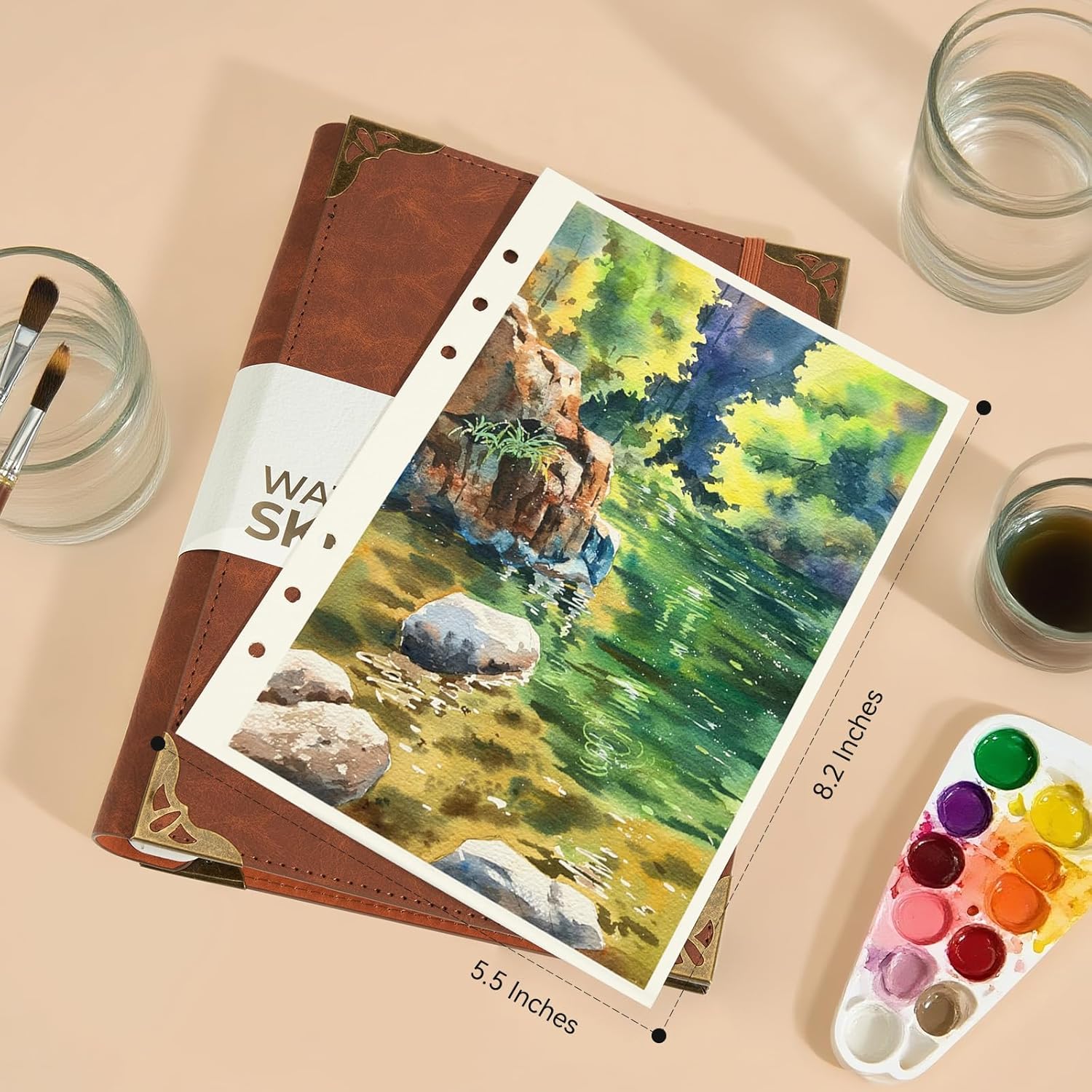 Lightwish Watercolor Sketchbook,100% Cotton Acid Free Watercolor Journal,300gsm/140lb Cold Press Watercolor Paper for Artists,Adults,Students,20 Sheets,5.8 * 8.2 Inches Paper