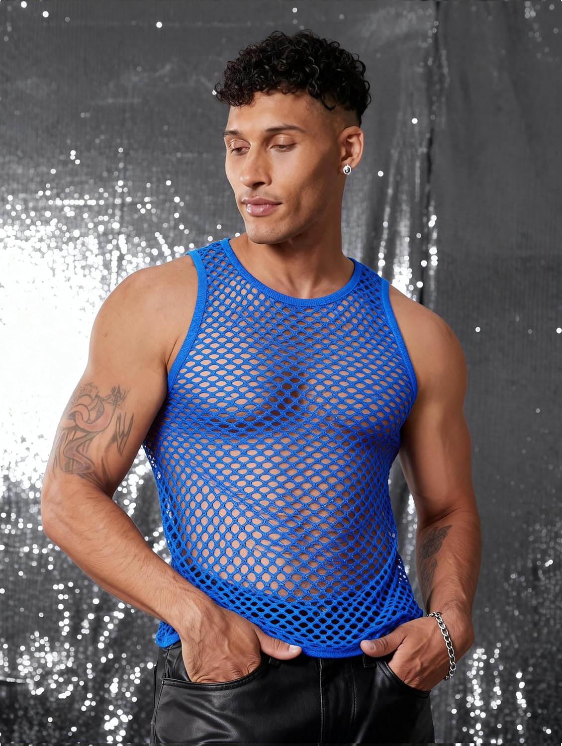 COOFANDY Men Casual Tank Tops Mesh Shirt See Through Sleeveless Shirts Muscle Fishnet Fitted Tee Clubwear Summer - Image 2