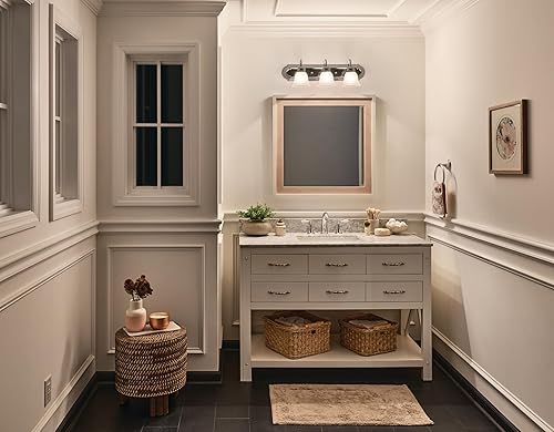 Miniatura 11 de Kichler 5337CHS - Lámpara de baño de 3 luces cromada de 24 pulgadas, moderna lámpara de baño con vidrio satinado transparente, (24 pulgadas de ancho