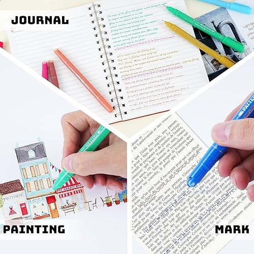 Miniatura 5 de EOOUT 12 bolígrafos curvos, dibuja 10 formas curvas y 12 líneas finas de color, juego de resaltadores de doble cabeza para tomar notas diarias y