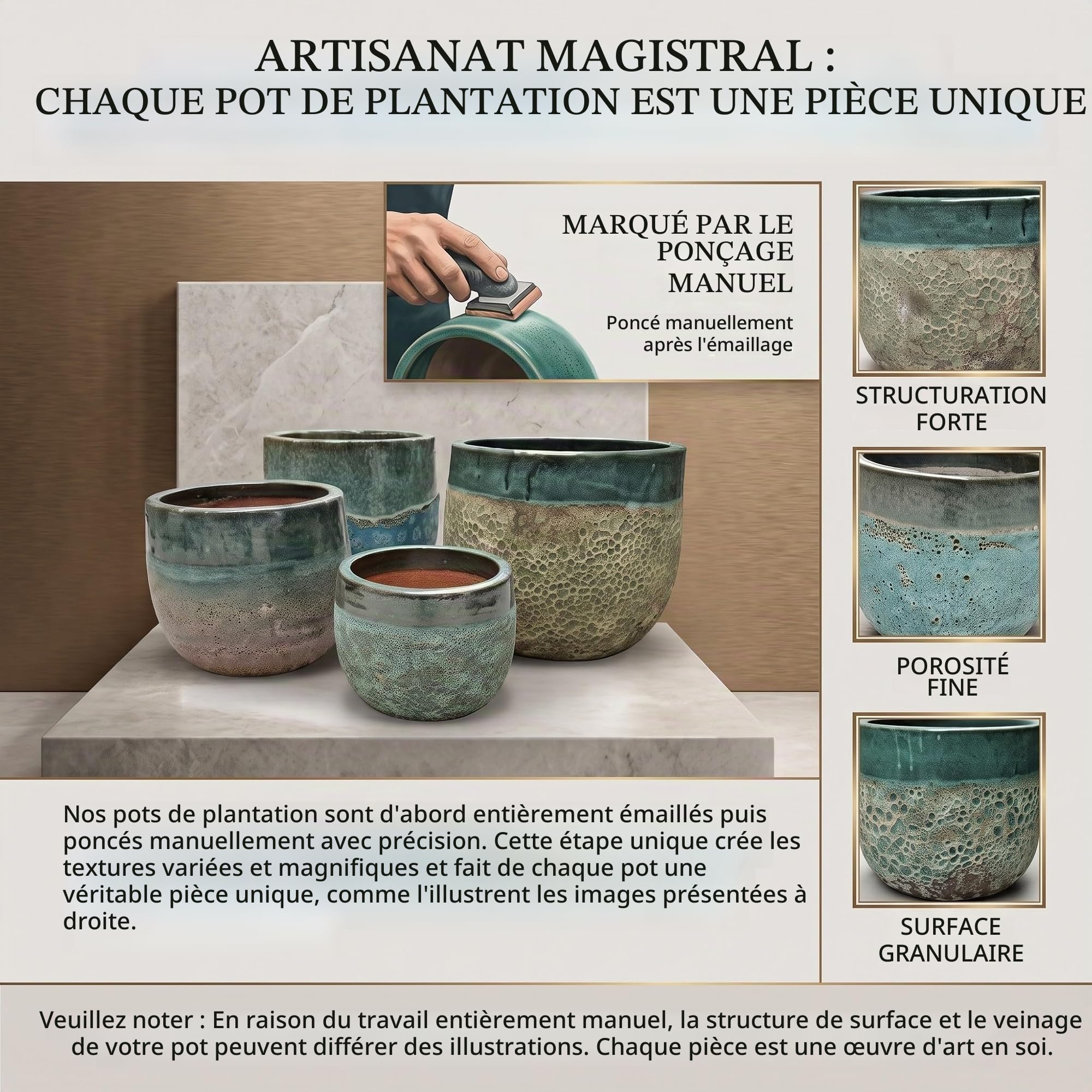 teramico Pot de Fleurs, en céramique, Vert/Turquoise, avec Trou de Drainage, résistant au Gel pour l'extérieur et l'intérieur, émaillé structuré, en grès, de qualité supérieure (28 cm x 23 cm)