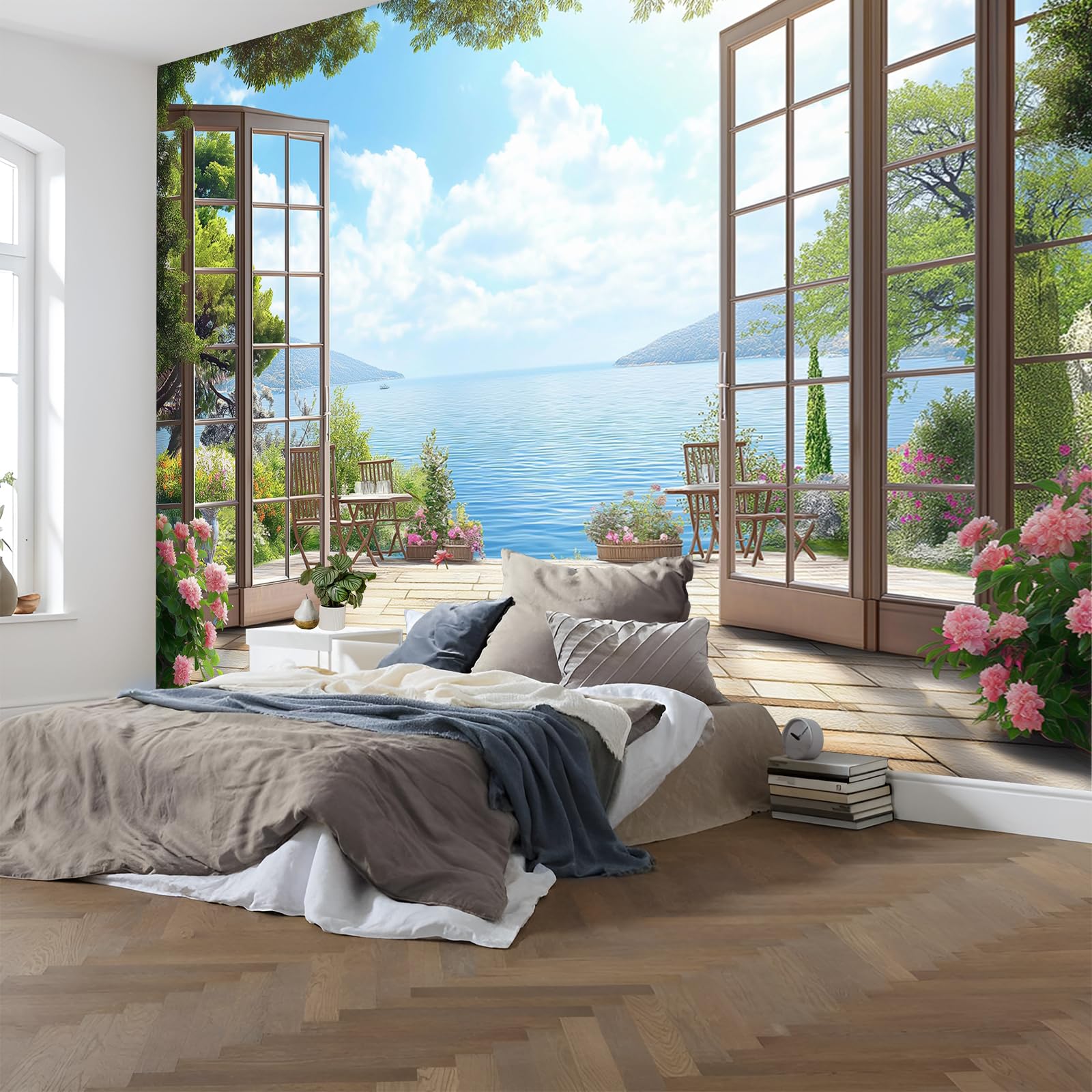 Papel tapiz fotográfico Mural Autoadhesivo 400x280cm | Decoración De Pared Sala Cuarto | Vista De La Terraza 3D - Vista Al Mar
