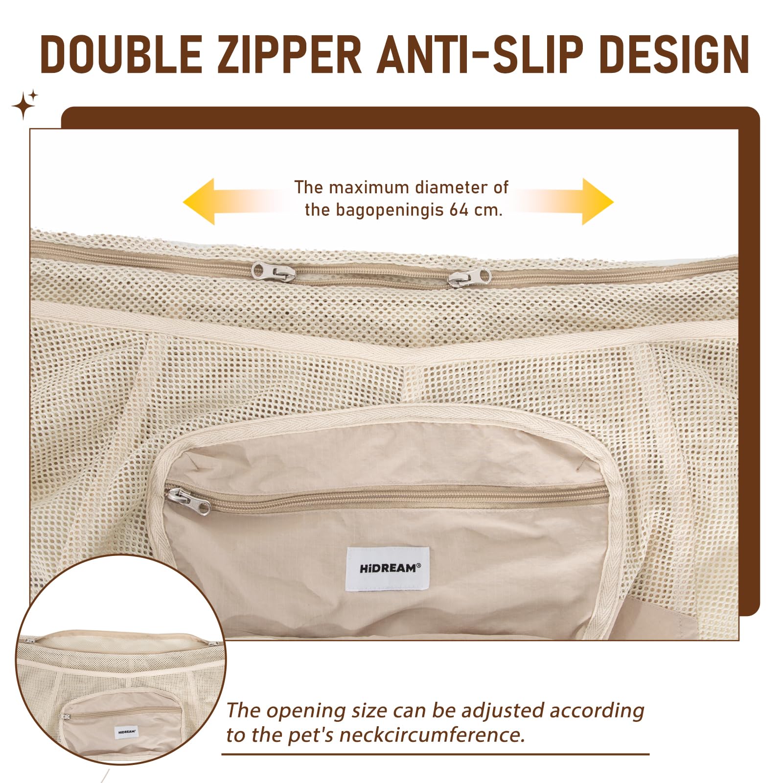 Bolsa bandolera para perro, transportador de mascotas de malla transpirable ligera para gatos y perros pequeños (hasta 7 kg), correa ajustable con bolsillo con cremallera (marrón)