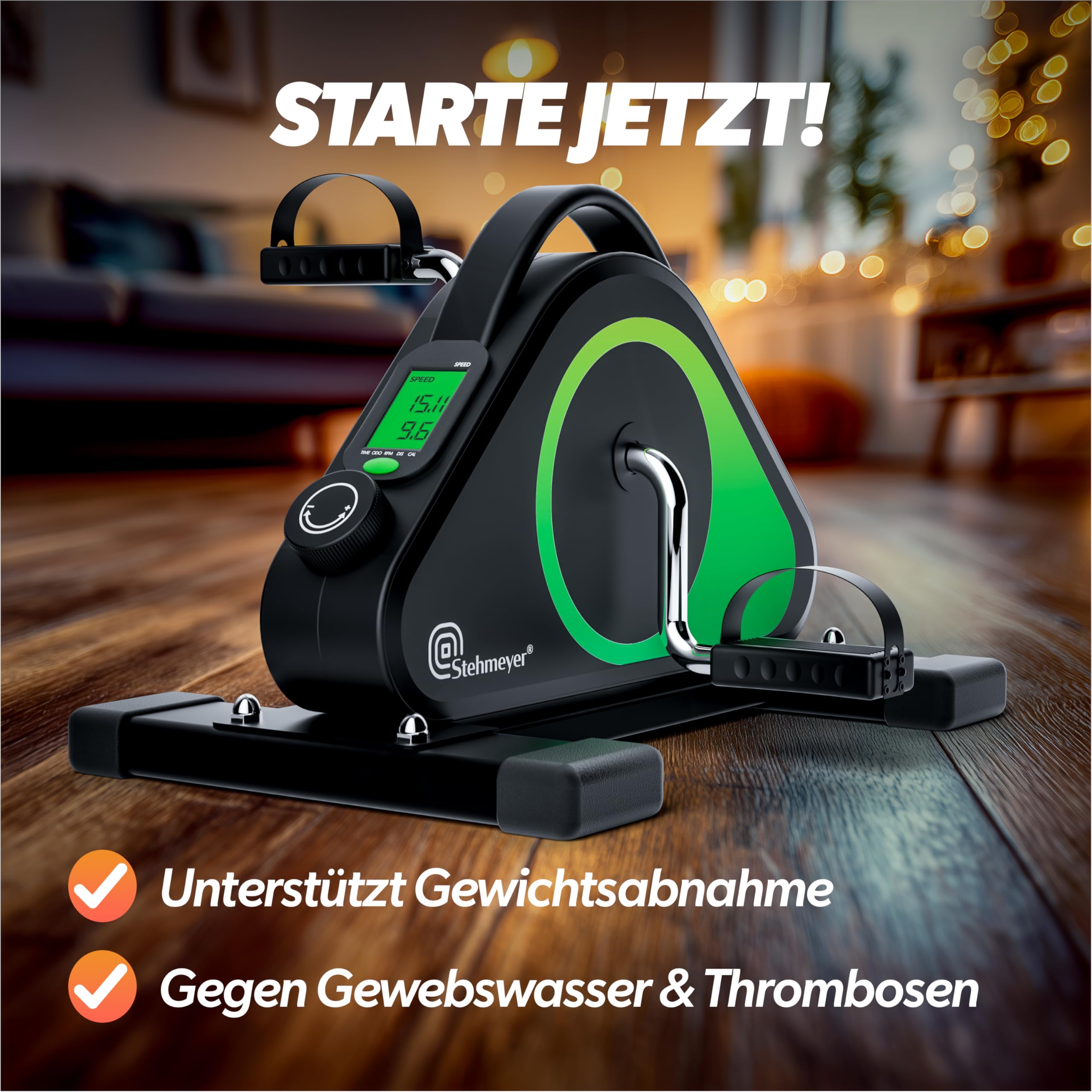 STEHMEYER® Pedaltrainer für Senioren Mini Heimtrainer Tischfahrrad | extra leiser & gelenkschonender Arm & Beintrainer mit Befestigungsband | Deskbike mit LCD-Display für Zuhause, Büro & Reha