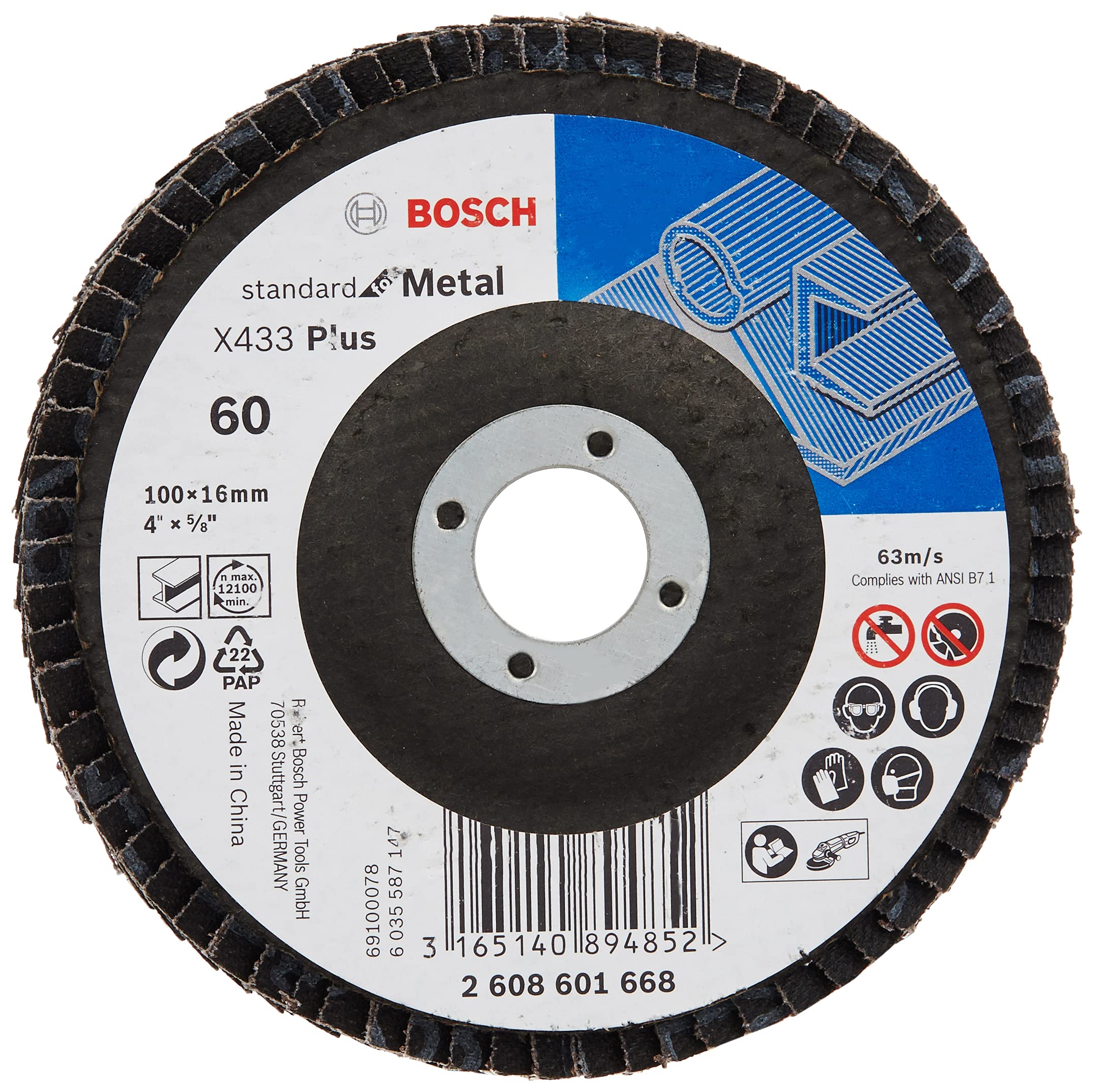 Bosch Professional Eco Flap Disc For Angle Grinders For Metal And Wood, 4" / 100 mm Grit 60, Pack Of 11