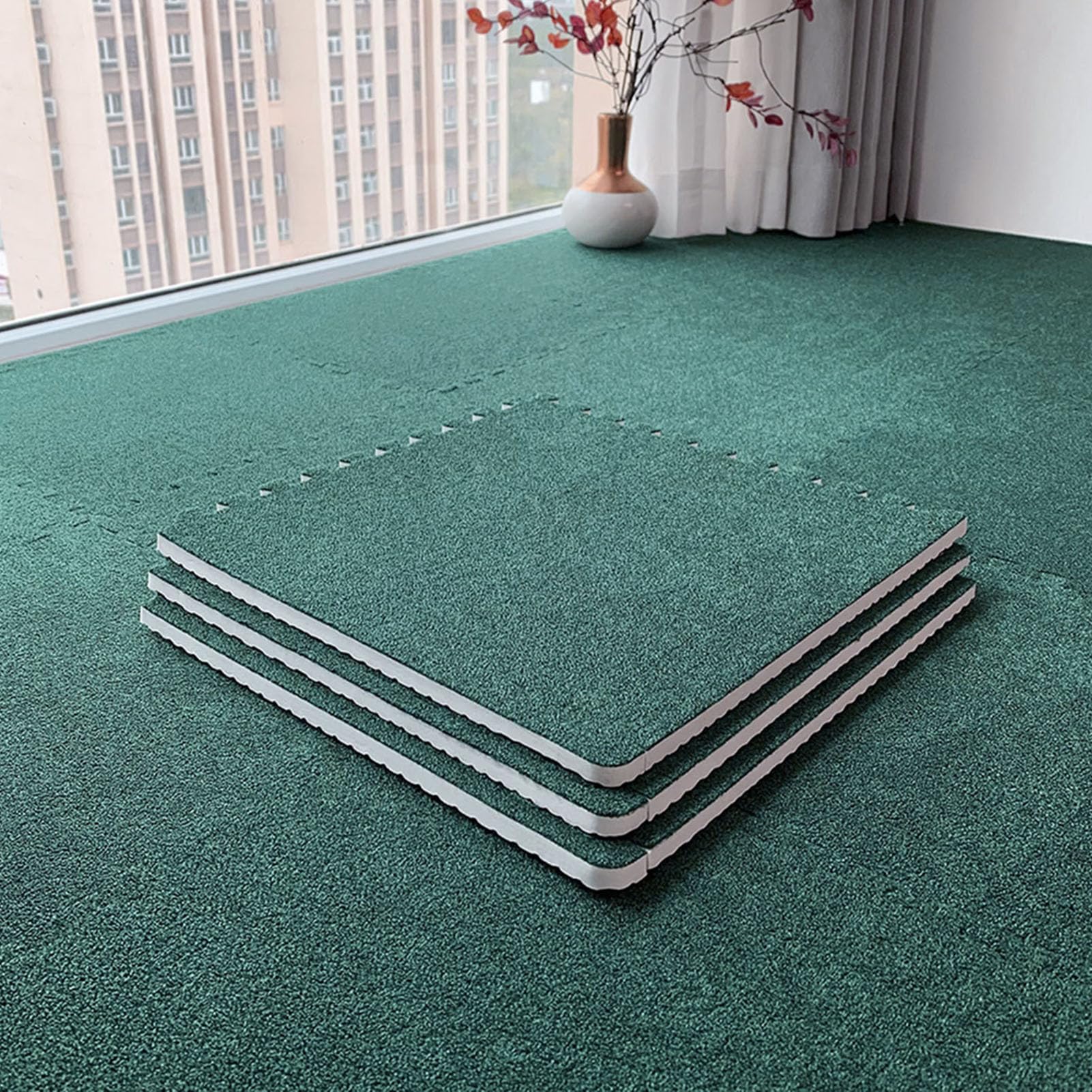 10 stuks pluche in elkaar grijpende schuimmat, 12 x 12, zachte tegels schuim vloermatten, puzzel speelmatten splitsen tapijt vloerkleed, zachte vierkante vloermat,Pink blue