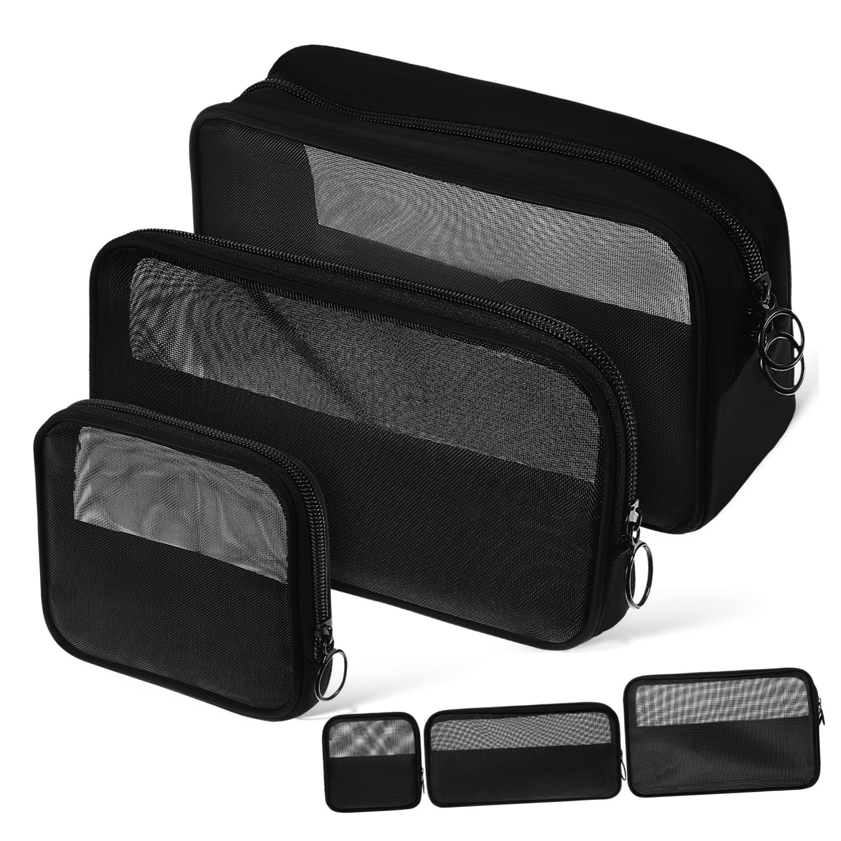 Kosmetiktaschen Leicht und Tragbar aus Netzgewebe Schwarz 6 Stück zum Ordnen von Make Up und Zubehör für Reise und Haushalt
