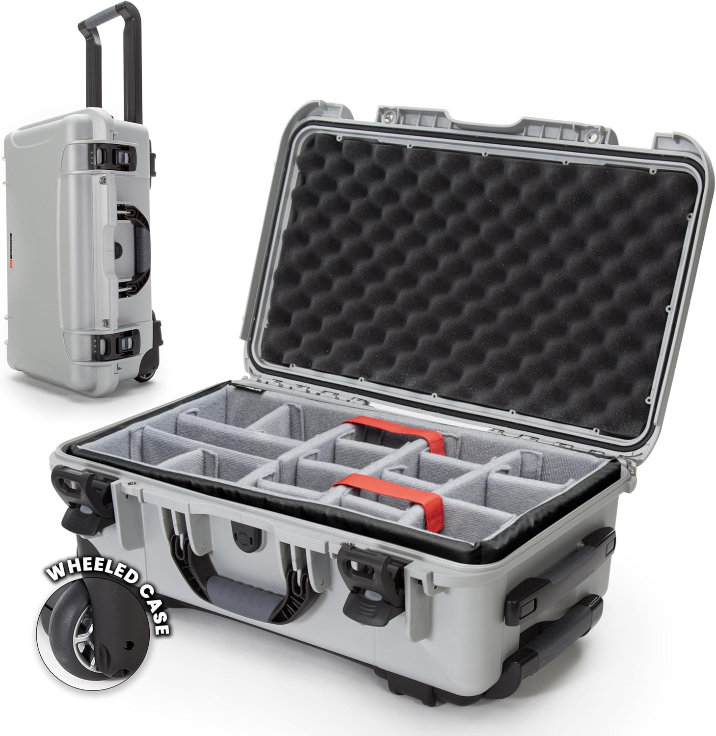NANUK 935 Hard Case with Padded Divider – Waterproof Equipment Case with Wheels, 22” x 14” x 9” – Dustproof and Impact Resistant, Airline Carry-On Approved – Silver