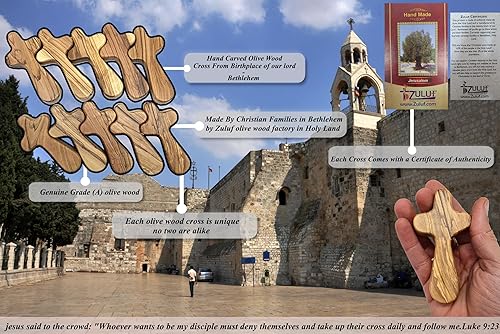 Miniatura 3 de Zuluf CRS108Z - 10 cruces de madera de olivo regalos para iglesia con diez certificados de tierra santa  Cuidadocelebración de bolsillo para oración