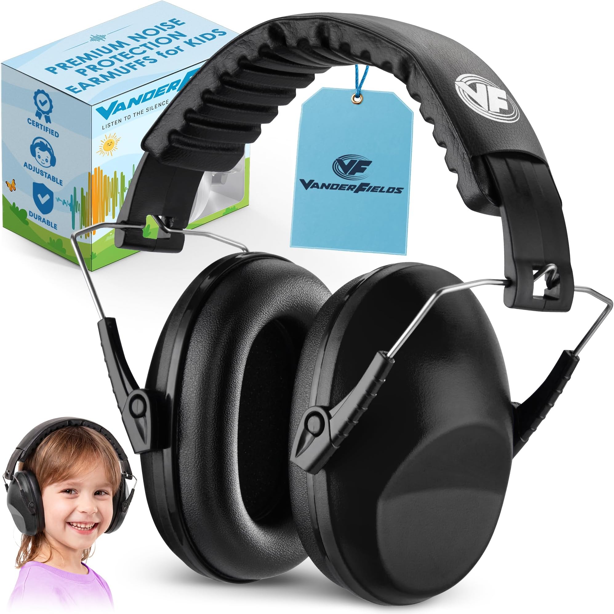 Kids Noise Canceling Headphones - 31 dB (2K Hz) - Ear Protection Earmuffs | Vanderfields' earmuffs protect child's hearing with certified noise-cancellation, soft ear cushions, and adjustable headband