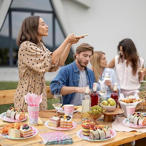 Miniatura 5 de SiliFine 336 platos de papel de sirena y servilletas, vasos de papel, cuchillos de plástico, tenedores, cucharas, juego de vajilla desechable para