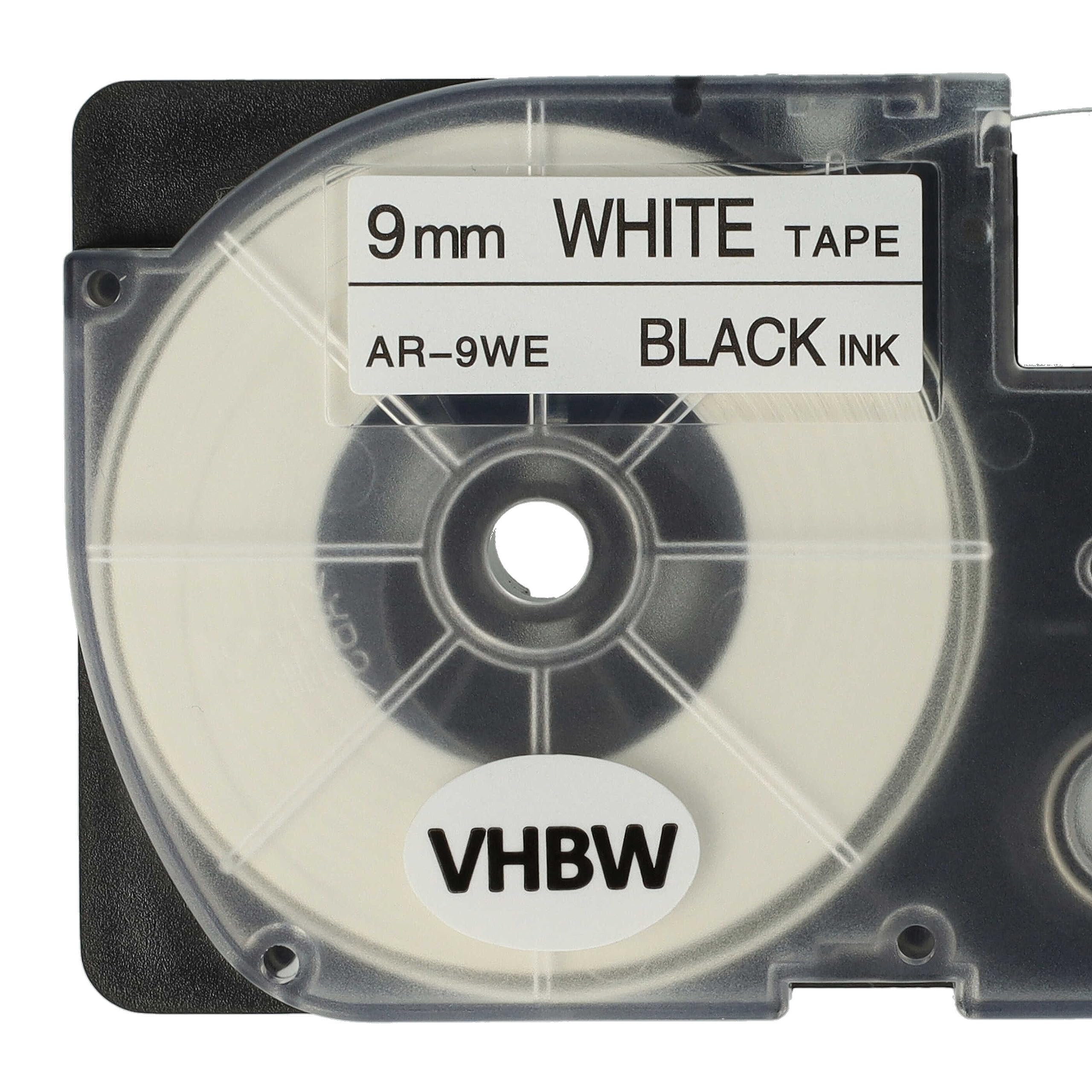 vhbw 10x Schriftband-Kassette Ersatz für Casio XR-9WE | XR-9WE1 für Etiketten-Drucker 8m x 9mm Schwarz auf Weiß