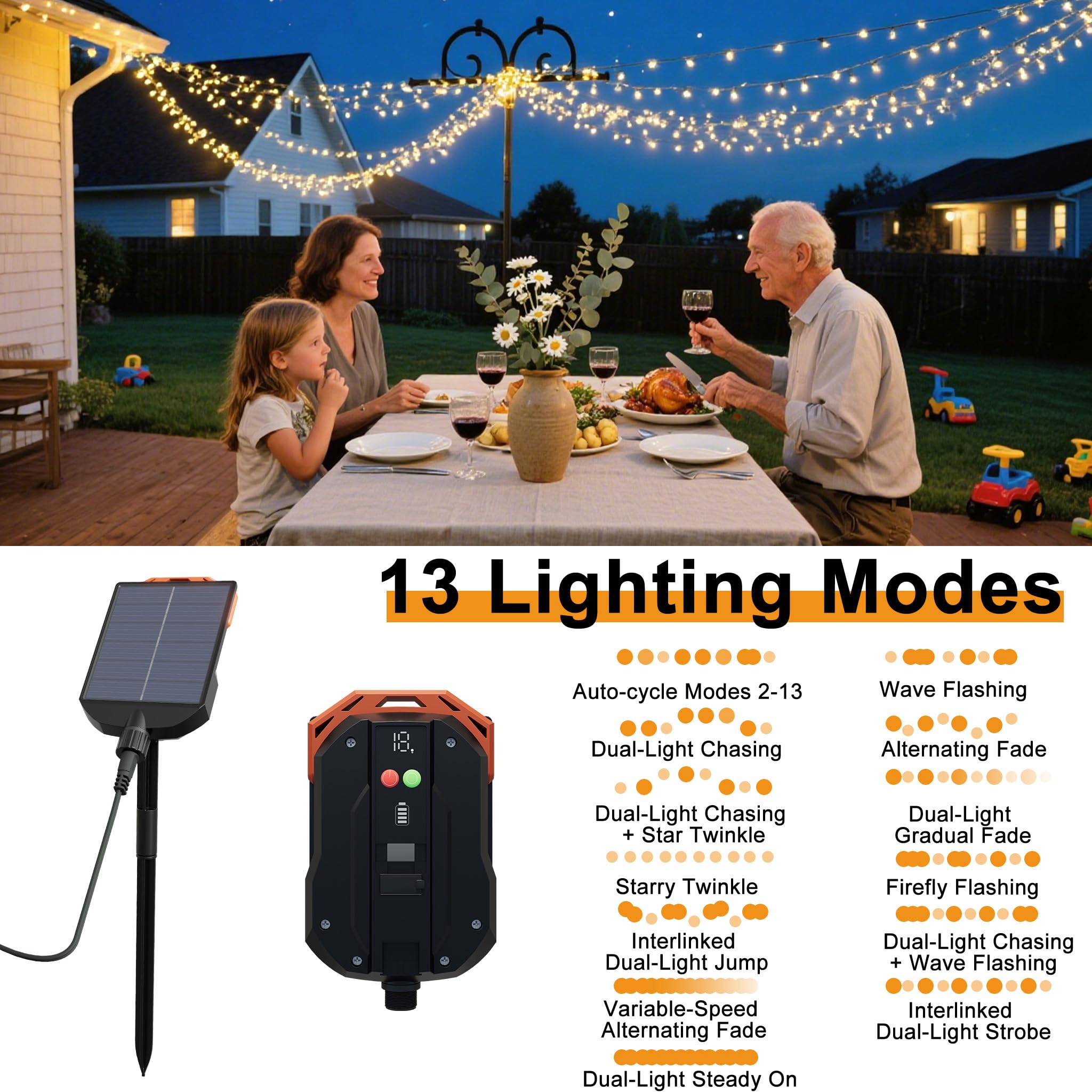 UISEBRT Guirnalda de luces solares para Exteriores - 100m 1000 Leds Navidad luz blanca cálida Luces Solares Resistentes a la Intemperie con 8 modos y temporizador para Navidad Pascua