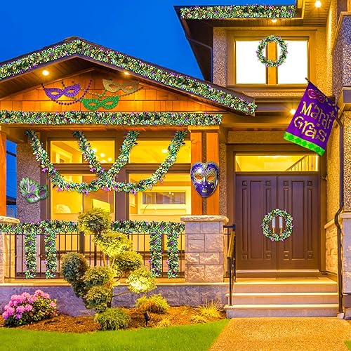 Miniatura 4 de 5 guirnaldas de oropel metálicas brillantes mixtas  morado, verde, dorado  32.8 pies para Mardi Gras, Navidad, fiestas de carnaval