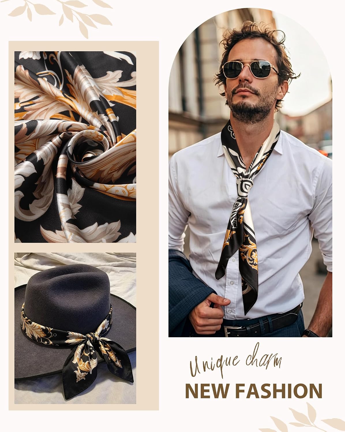 Lourny Bandanas for Men 35" Silk Scarf – Mens Accessories Satin Neck Scarf