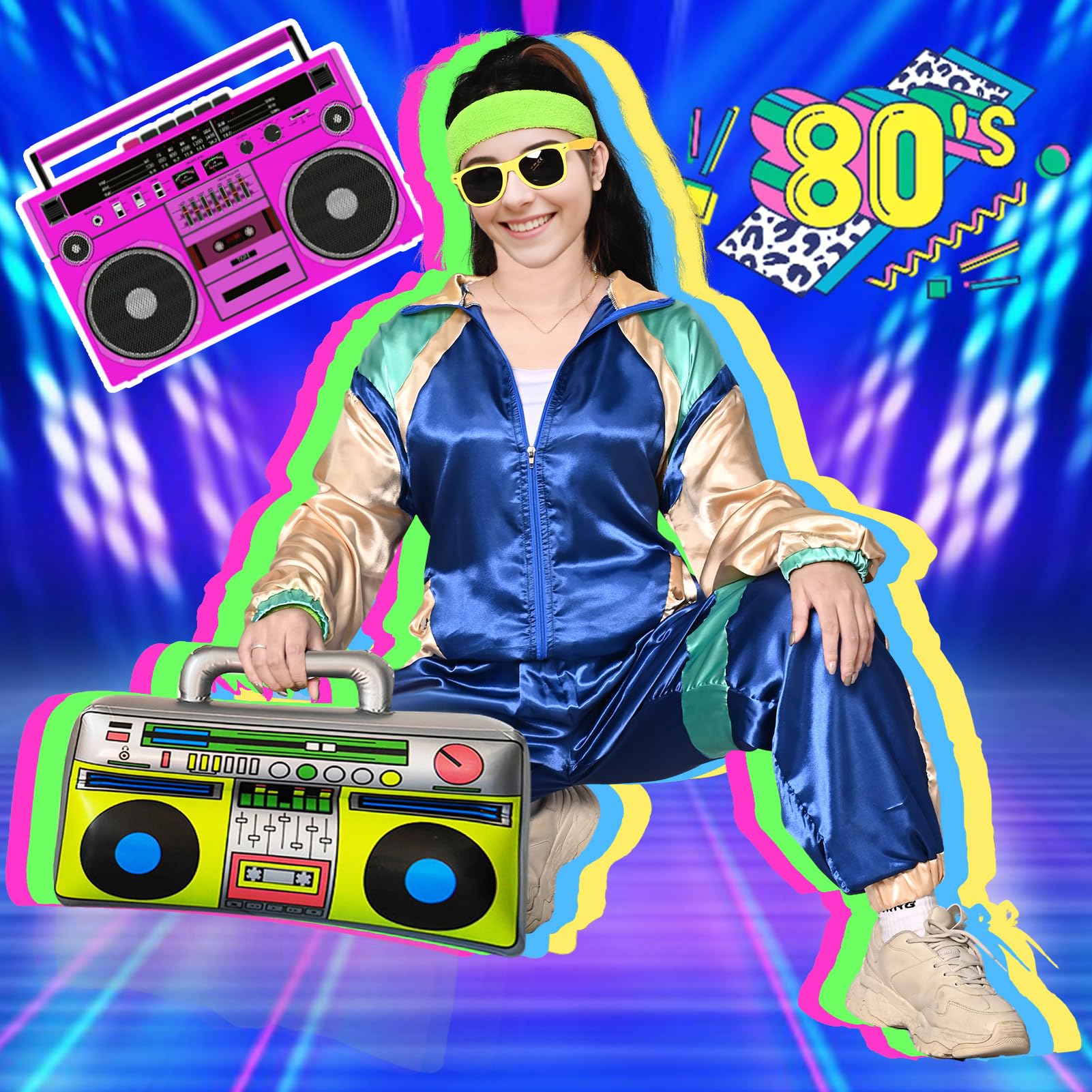 Retro lata 80-te i 90-te z kurtką Pary Odzież sportowa dla mężczyzn i kobiet z kurtkami i spodniami Hip Hop Raper, dyskoteka, Halloween, impreza, cosplay