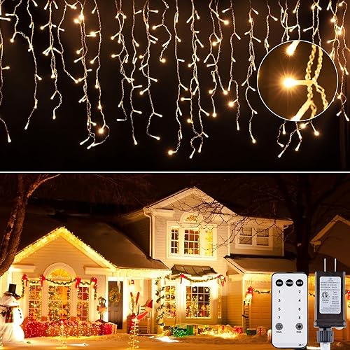 Miniatura 14 de Brightown Luces de Carámbanos para Exteriores, 66 Pies 736 Luces LED de Carámbanos de Navidad con 138 Gotas, 8 Modos, Luces de Cadena de Navidad con