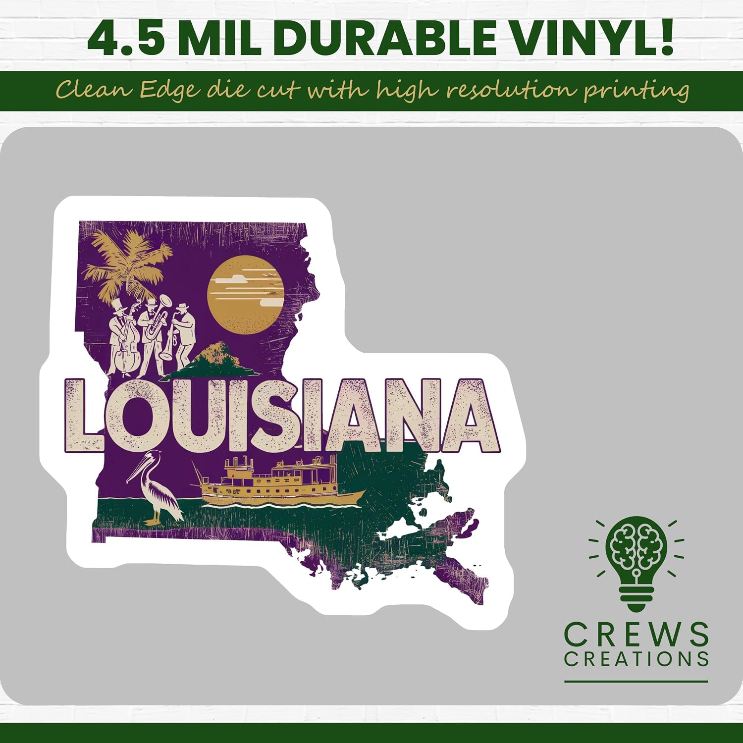 Louisiana State Sticker, Vintage Louisiana Map Decal, Louisiana Jazz Sticker, Louisiana Travel Souvenir, Pelican Boat Sticker - 5-Inch Sticker - 2-Pack - CCSTICKER00700