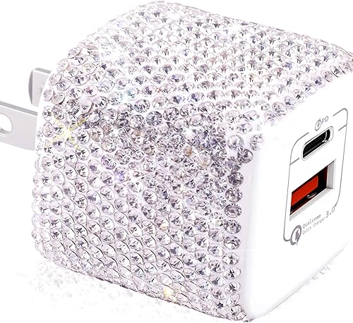 Miniatura 1 de Cargador de pared USB C de 20 W Bling PD y QC 3.0 Cargador de 2 puertos con adaptador de corriente Mini USB-C de 20 W compatible con iPhone, iPad,