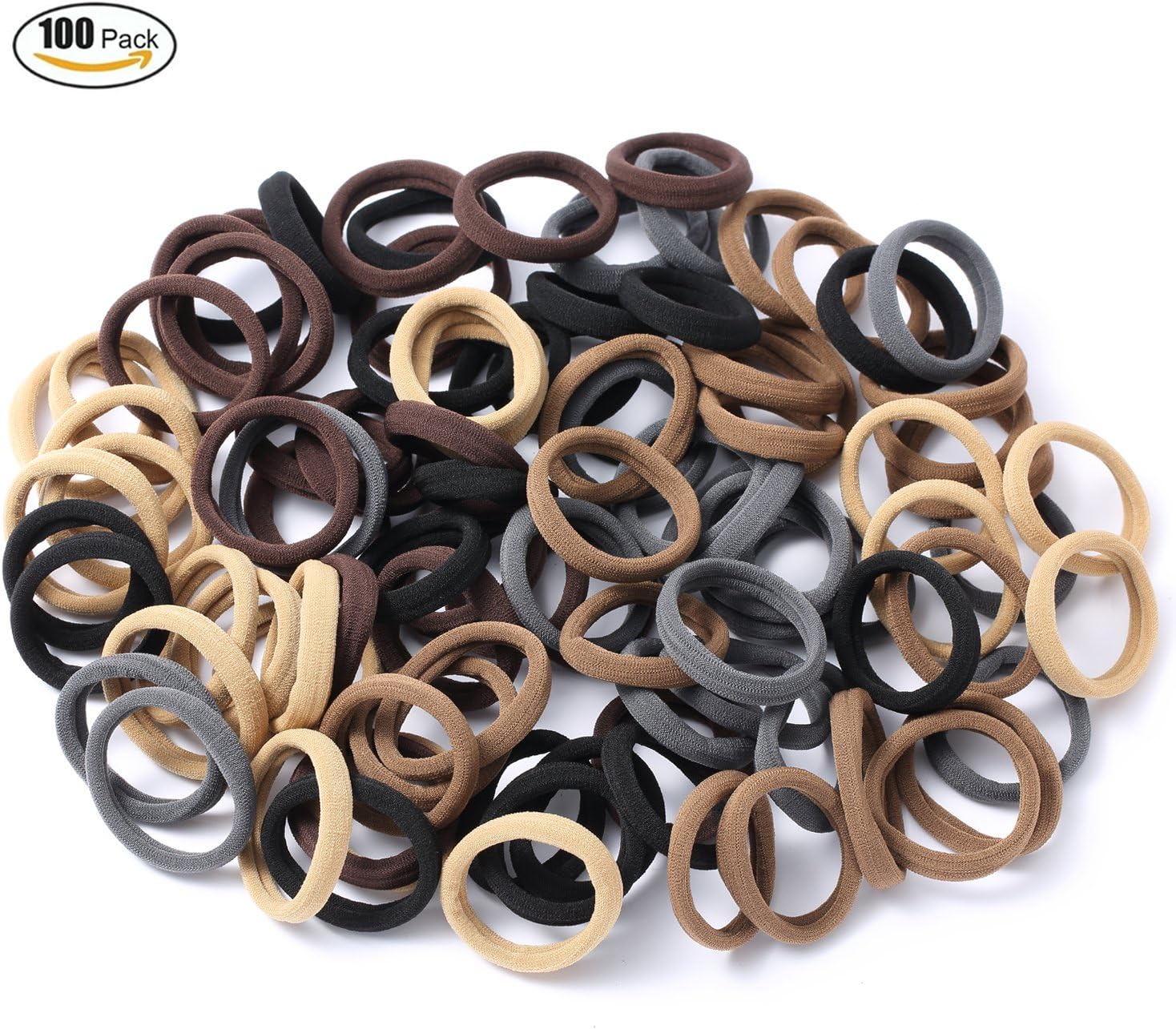 Seamless Cotton Stretch Hair Ties Bands Rope Ponytail Holders Headband No Crease Damage for Thick Heavy and Curly Hair (Neutral Colors)