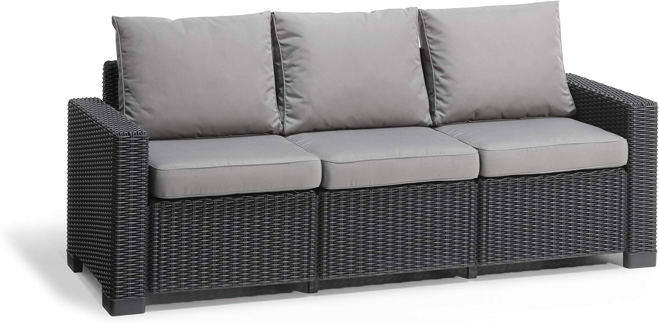 Allibert by Keter California 3 Seater Rattan Sofa Outdoor Garden Furniture- Graphite with Grey Cushions