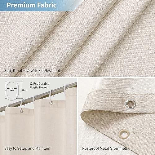Miniatura 6 de Cortina de ducha o forro de tela impermeable 2 en 1, textura de lino, TPU transpirable y lavable, juego de cortina de ducha de baño con 12 ganchos