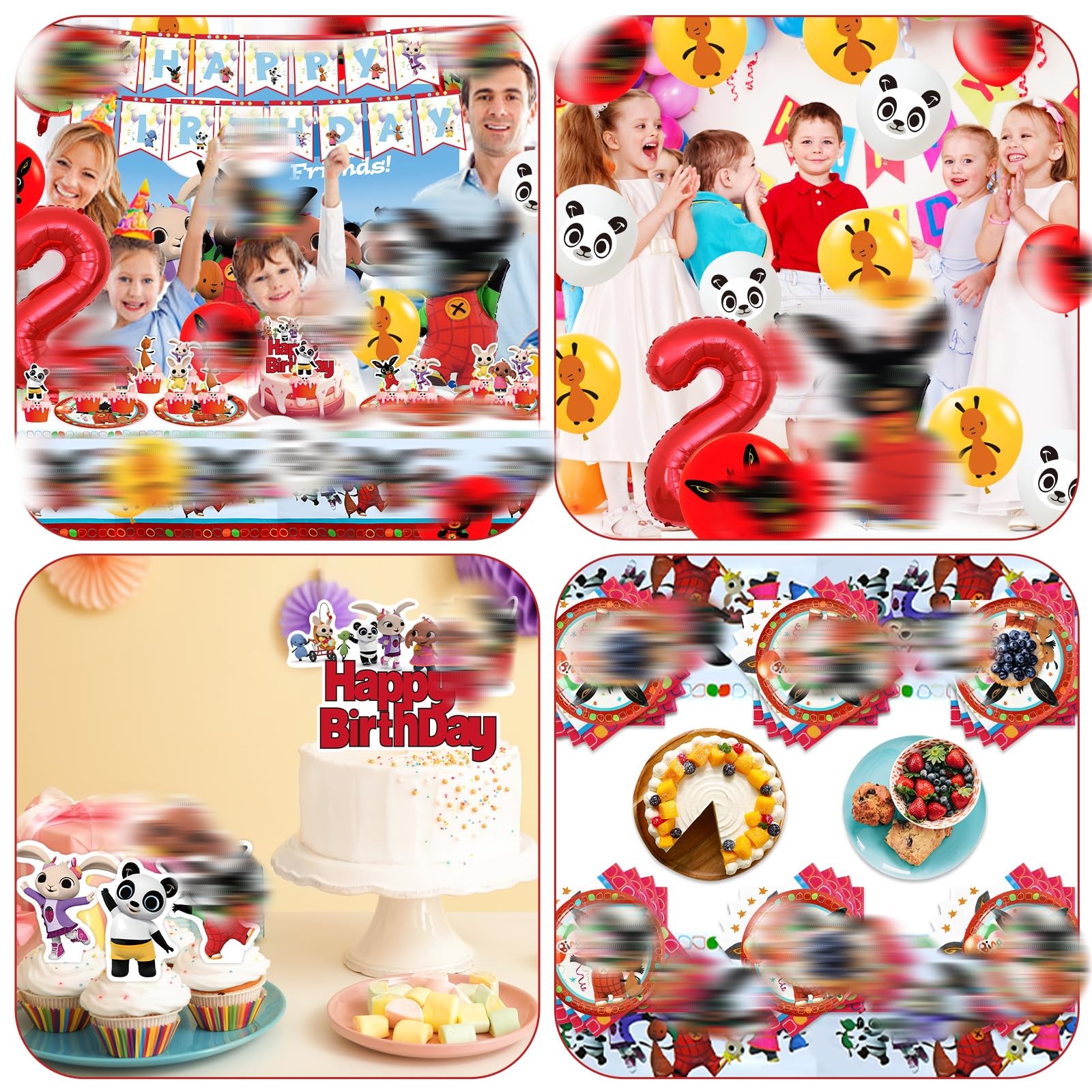 Decorazioni Compleanno, 82 Pezzi Stoviglie Compleanno 2 Anni Bunny Decorazione per Feste Kit Festa Includere Striscione Decorazioni Torta Palloncini Piatto Tovagliolo Tovaglia