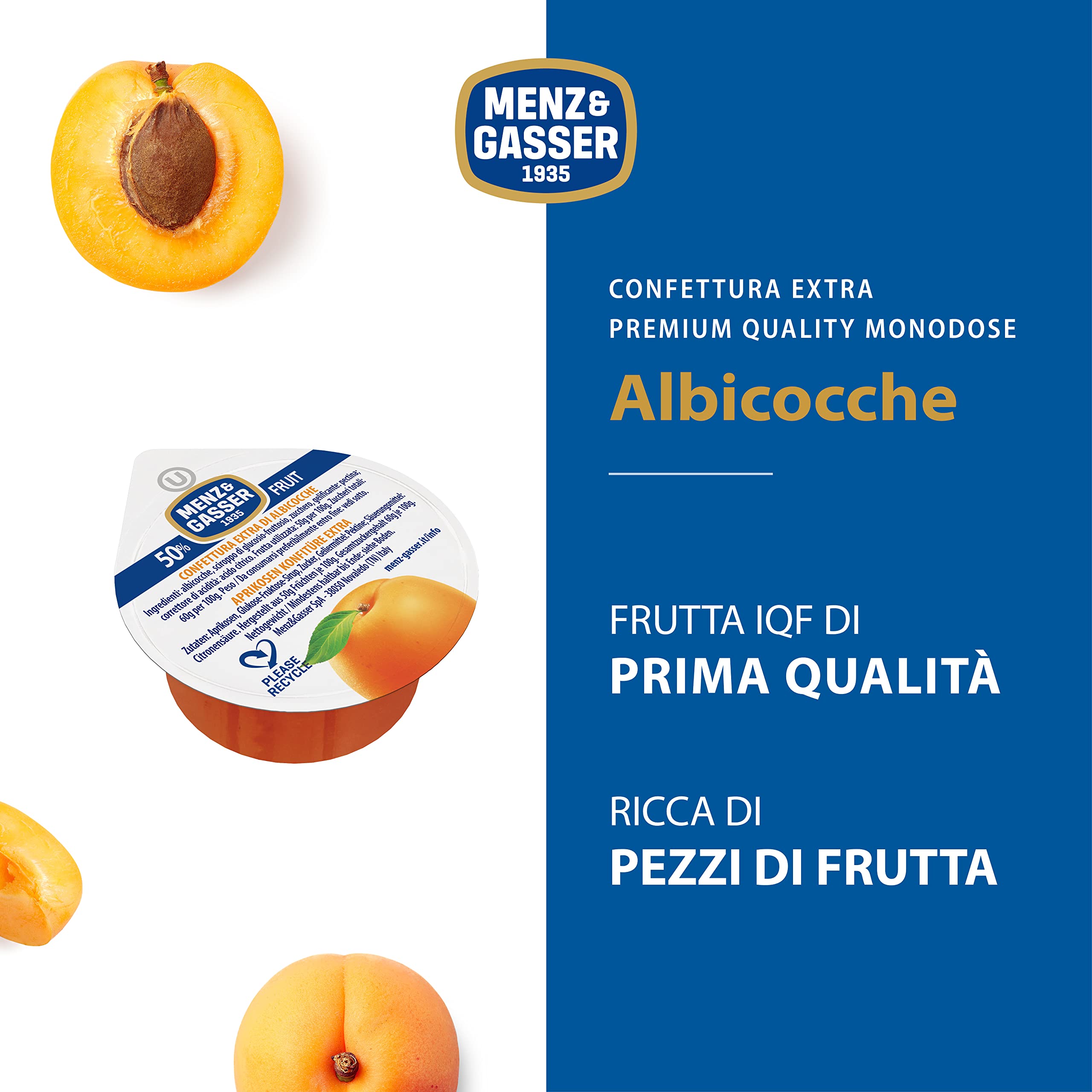 Menz&Gasser Confettura Extra di Albicocche Monodose Premium Quality, con Frutta, 100% Made in Italy, 100 Porzioni x 25 g - 2