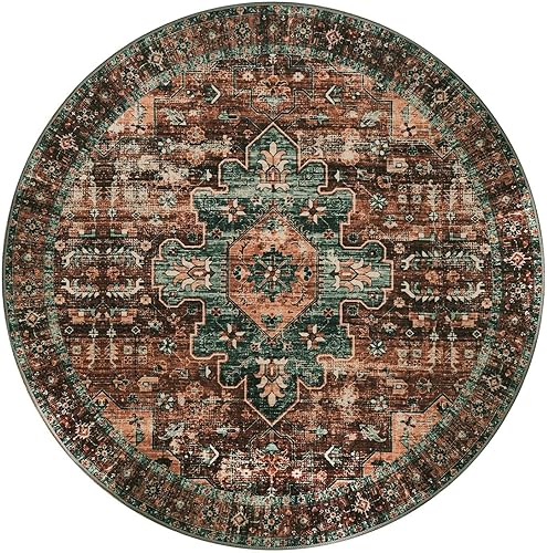 Miniatura 9 de Moynesa Alfombra redonda ultrafina lavable  Alfombra de entrada marrón de 3 pies de pelo bajo, alfombra circular de baño antideslizante que no se