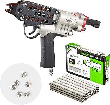 meite SC760C-I2 16GA 1/2-Inch Pneumatic Hog Ring Gun with 3,600 PCS Stainless C Ring Staples for Wire Fencing or Securing Fastening