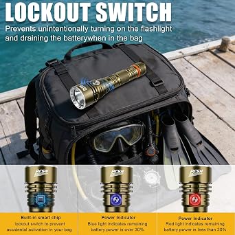 Dive Light Scuba Diving Flashlight - PFSN 5511 Lumens LED Dive Torch with Wrist Mount, Underwater Flashlight IPX68 Waterproof, Rechargeable Diving Light Best for Diver Submersible Caving, Snorkeling