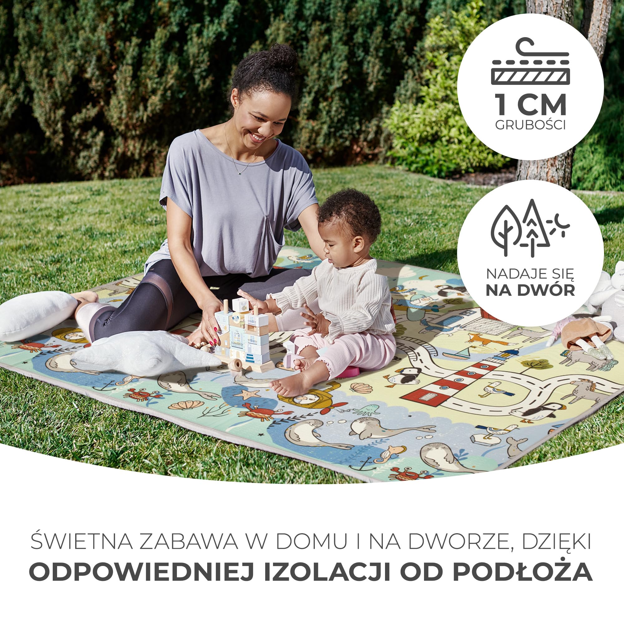 Kinderkraft MATTY2 Mata edukacyjna dla dzieci od urodzenia, Uniwersalna - 2 wzory, Świetna izolacja od podłoża, Bezpieczne materiały, Łatwe czyszczenie, Składana z torbą w zestawie