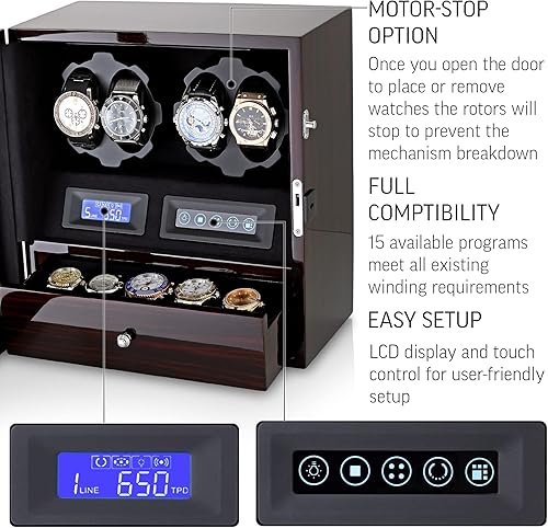 Miniatura 5 de 4 Watch Winder with 5 Watch Storage Space, LCD Display, Touch Control and Interior Light