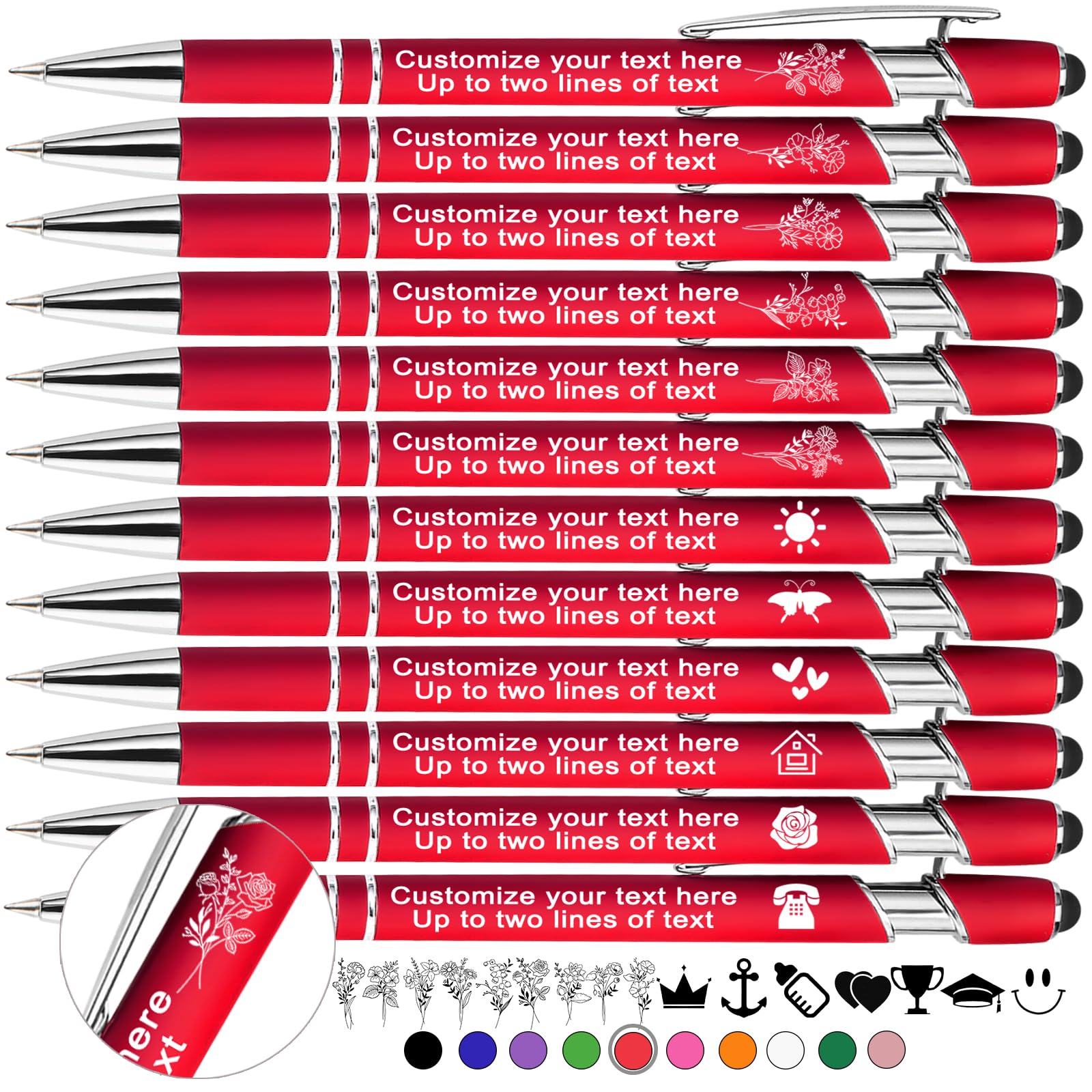 Xihedfd Personalized Pens Custom with Birth Flower Engraved Customized Stylus Pens Bulk with Name Text Logo Metal Ballpoint Pen Gift for Office