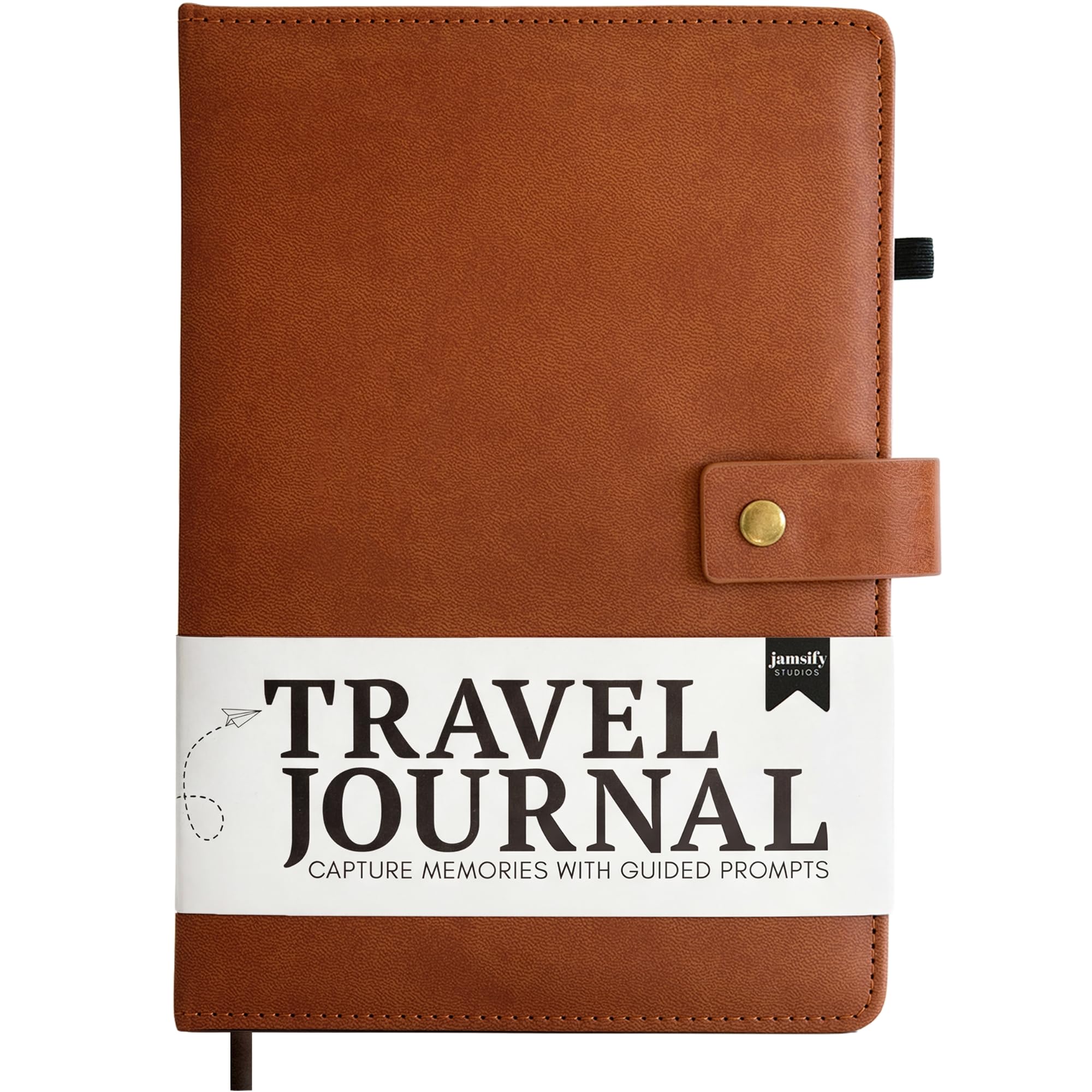 Travel Journal with Prompts (Hardcover) 2nd Edition - Vegan Leather Adventure Essential - 2-Page-A-Day Travel Journal (40 Days) for Women Men Nonbinary - A5 Daily Diary &amp; Traveler Notebook - Gift - Present - Golden Brown