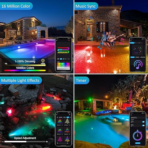 Miniatura 5 de T-SUN Luz de estanque LED sumergible subacuática para fuente, luces de fuente subacuática, luces de estanque de peces, cambio de color, IP68