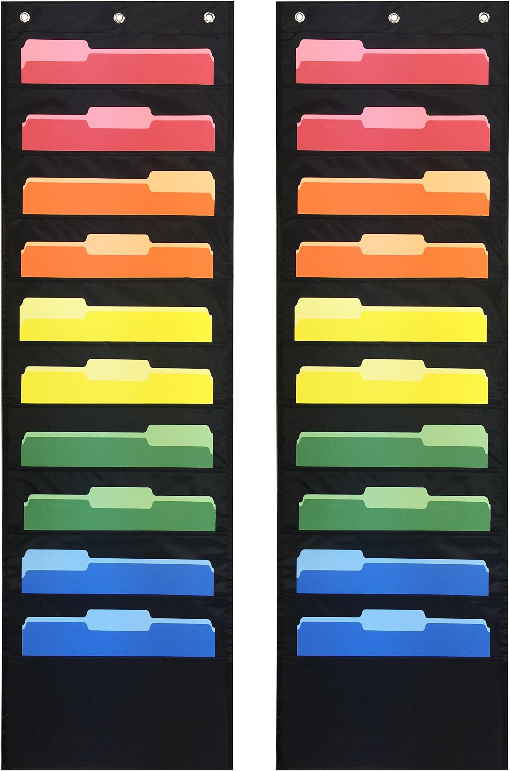 Pack of 2 - Ten Pocket Compact Storage Pocket Chart, Hanging Wall File Organizer by Essex Wares - Organize Your Assignments, Files, Scrapbook Papers & More (Black) (10 Pocket)