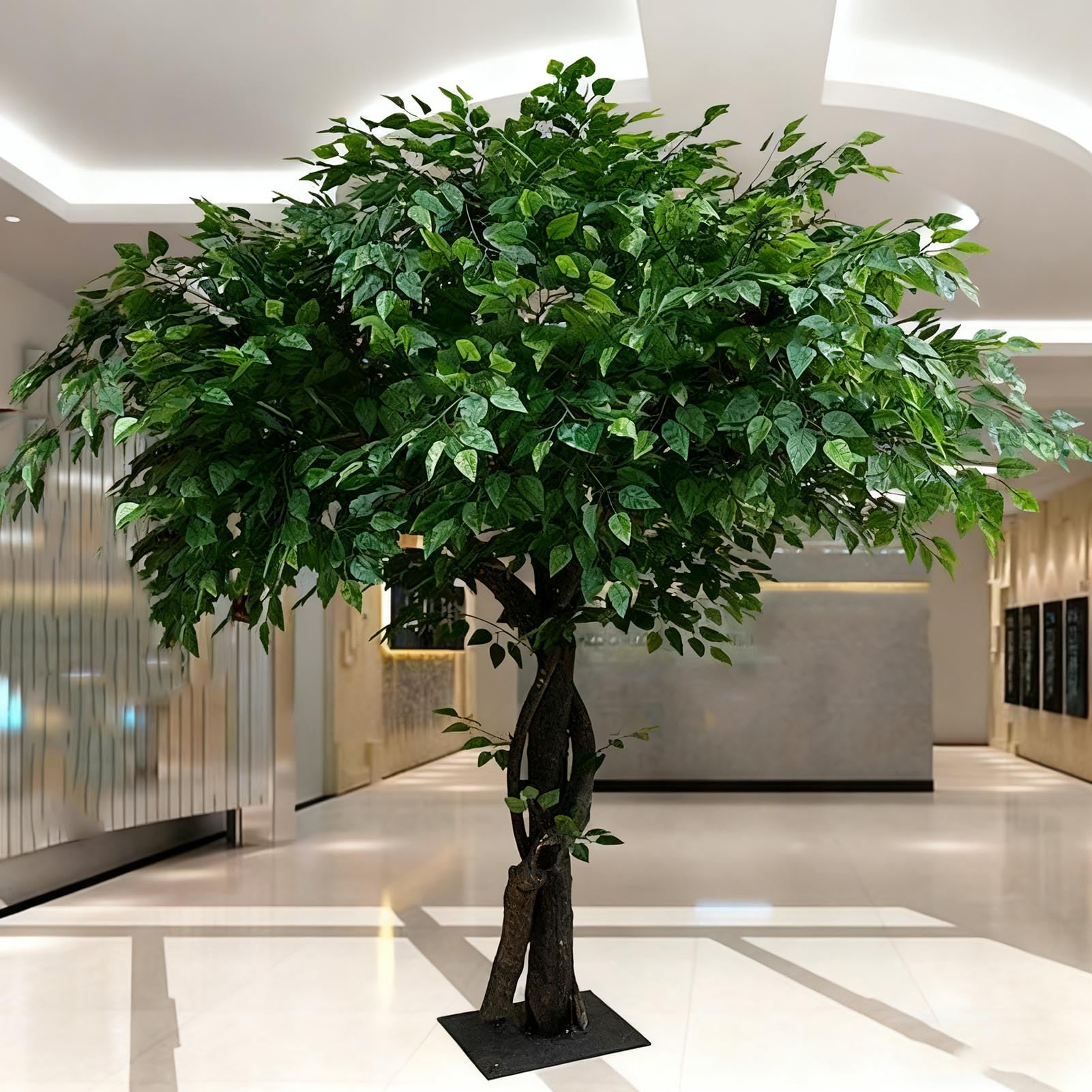Quepiem Simulated Banyan Tree, Fake Tree with Real Wood Trunk, Hotel Landscaping Tree Artificial Plants Wishing Tree for Indoor Modern Decor(1x0.8m)