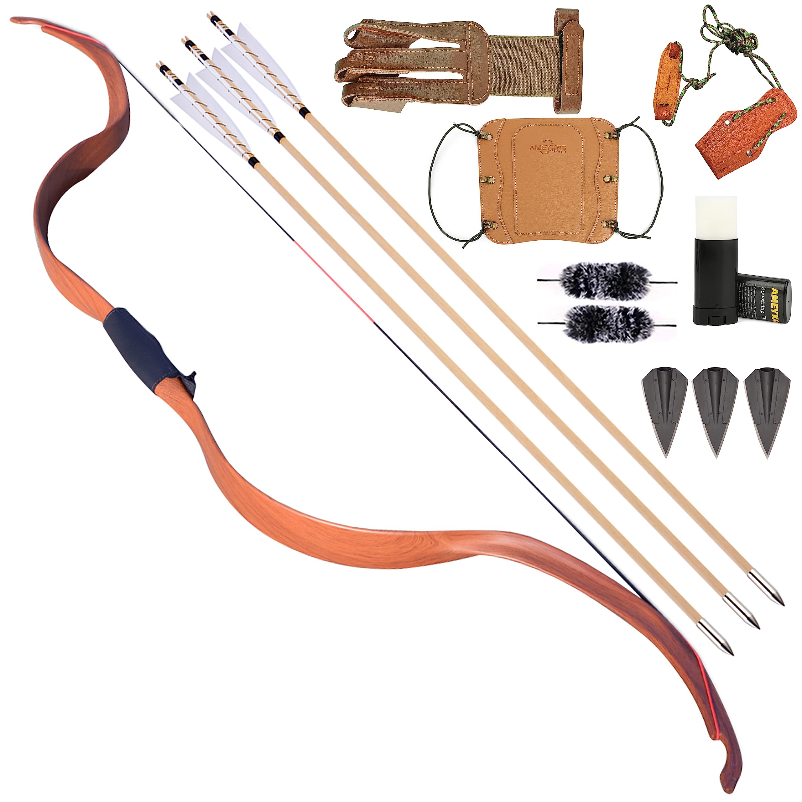 Wolfman Recurve Bow and Arrow Set Handmade Longbow Takedown Bow Traditional Mongolian Horse Bow for Adults/Beginner Archery Outdoor Hunting Target Shooting (Brown)